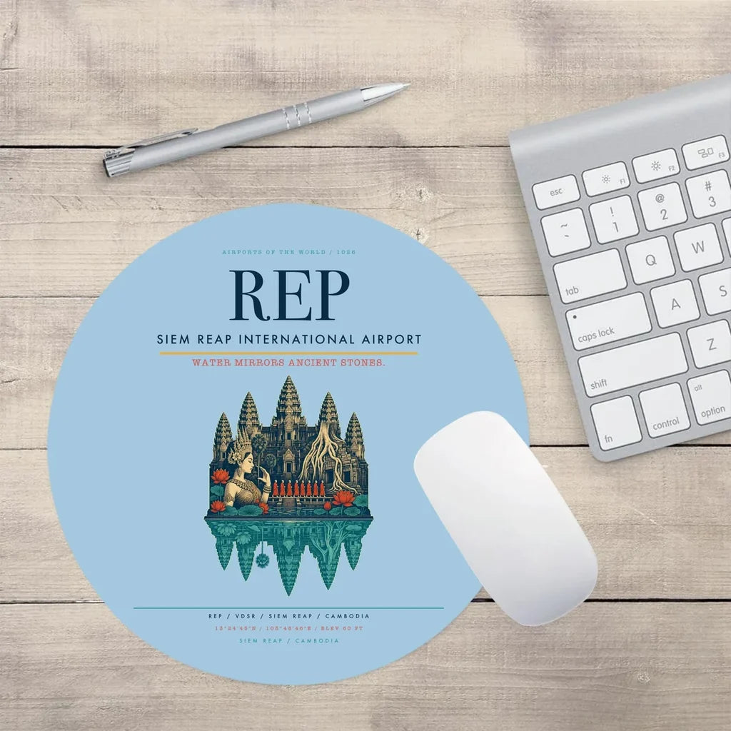 Siem Reap International Airport (REP) design on light blue round mouse pad