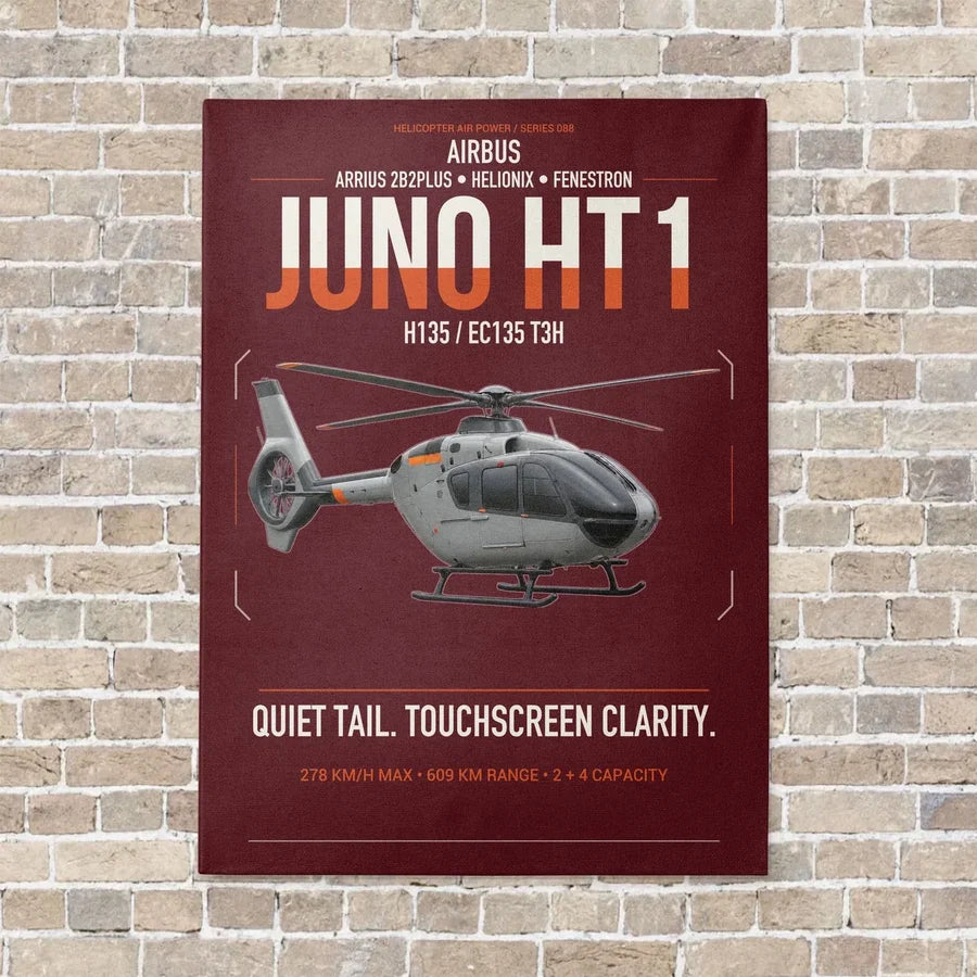 Airbus H135 Juno HT1 vertical canvas print - no frame - dark red background
