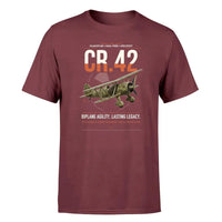 Thumbnail for Fiat CR.42 Falco design on dark red t-shirt, single-side print