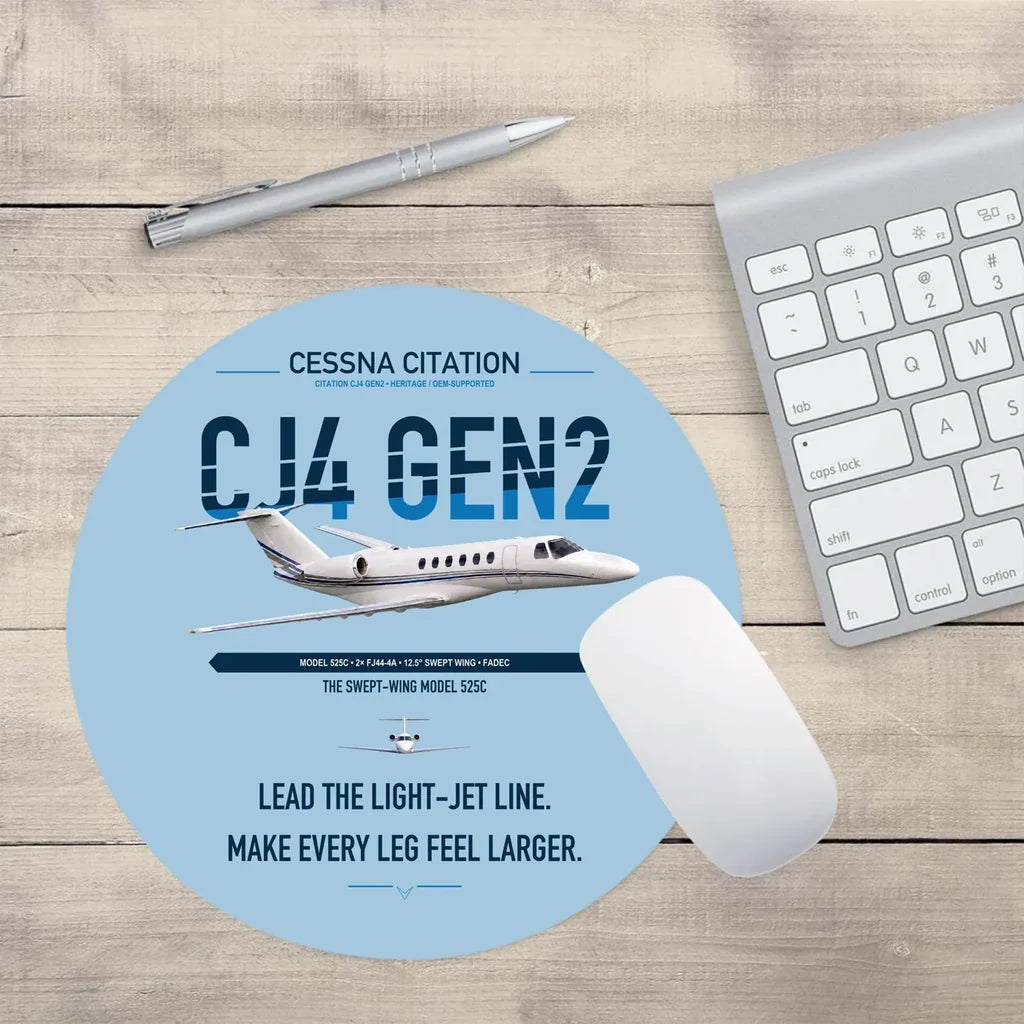 Cessna Citation CJ4 Gen2 design on light blue round mouse pad