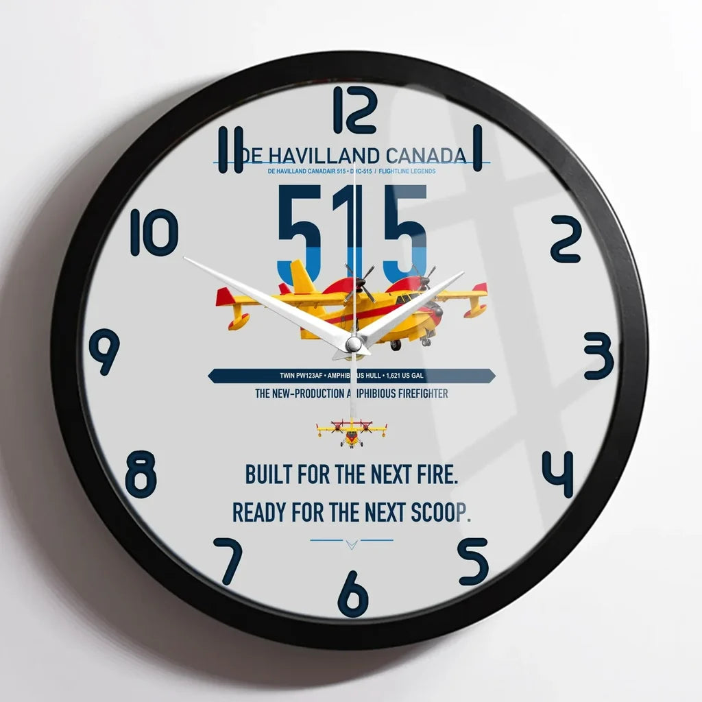 De Havilland Canadair 515 design on light gray framed wall clock