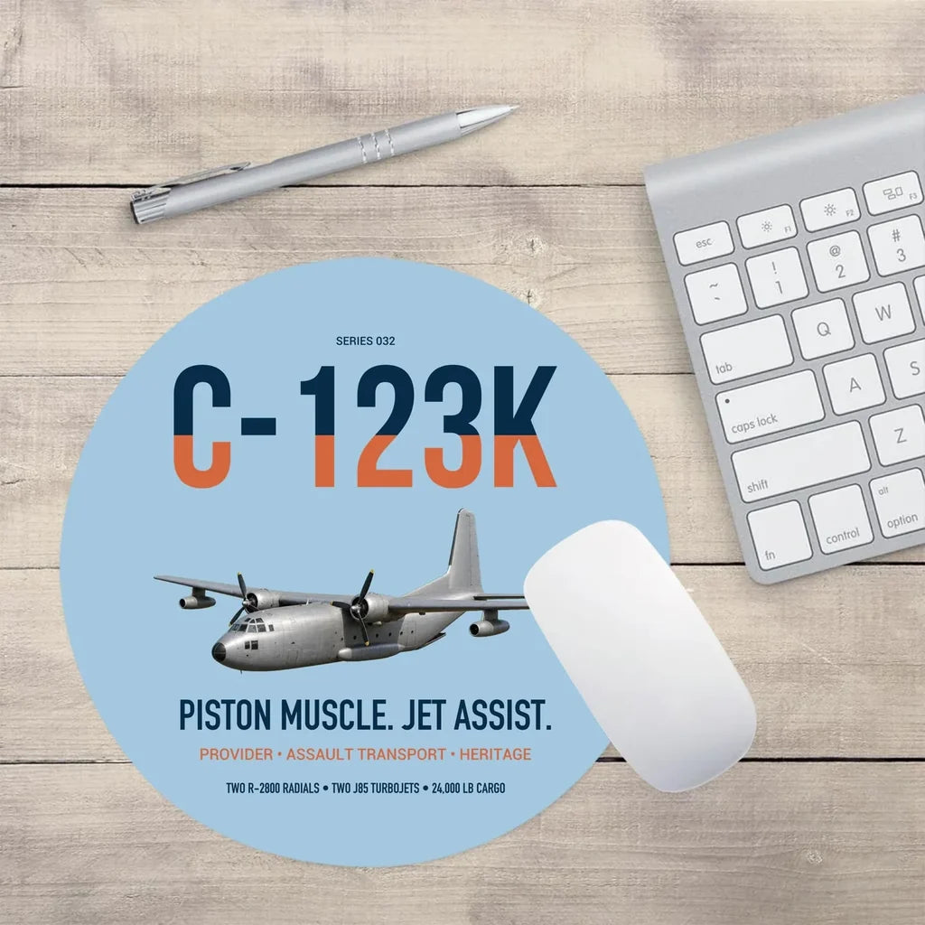 C-123K Provider design on light blue round mouse pad