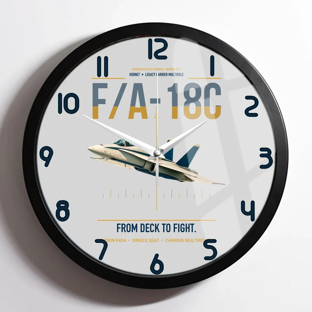 F-A-18C Hornet design on light gray framed wall clock