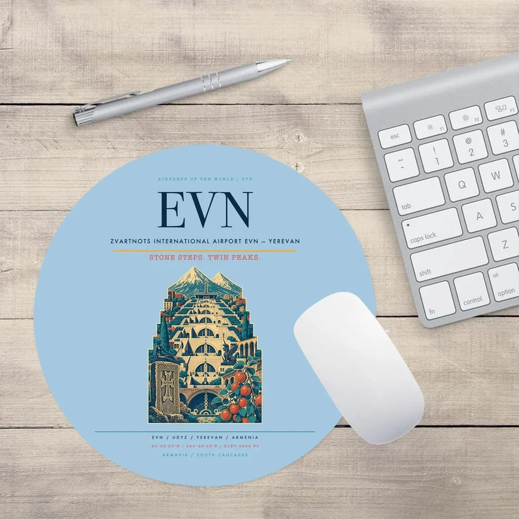 Zvartnots International Airport (EVN) design on light blue round mouse pad