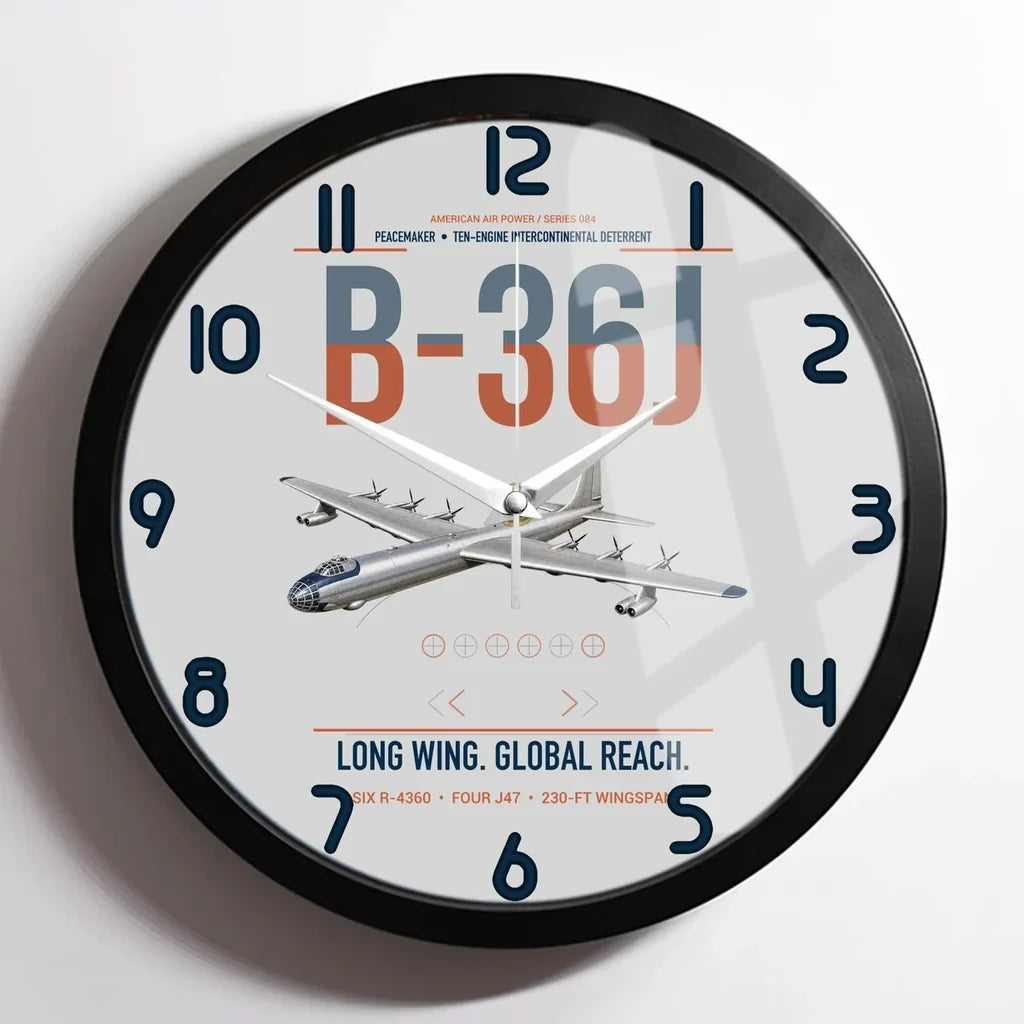B-36J Peacemaker design on light gray framed wall clock