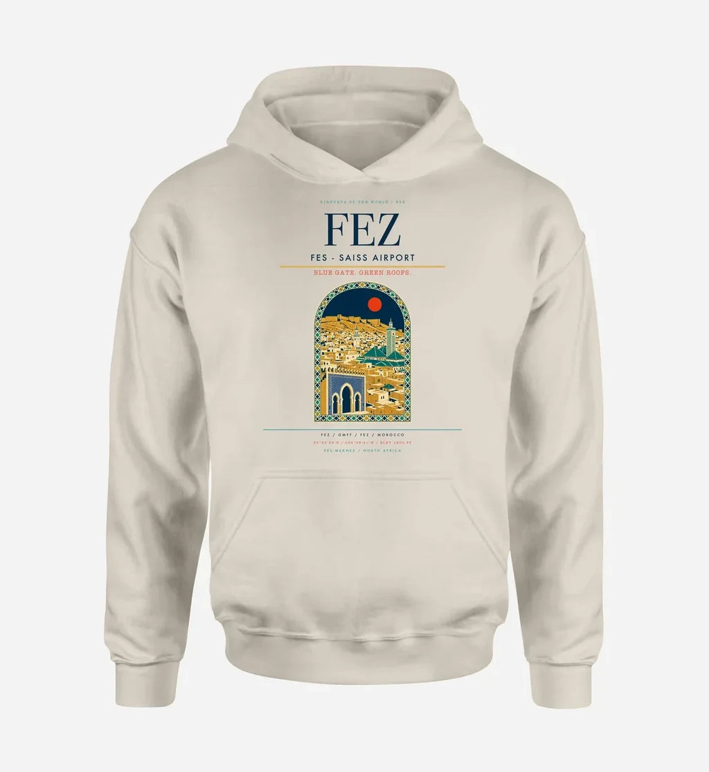 Fes (FEZ) design on khaki hoodie single-side print