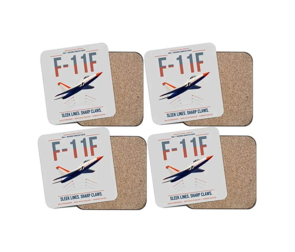F-11F Tiger design on light gray 4 pieces set coaster