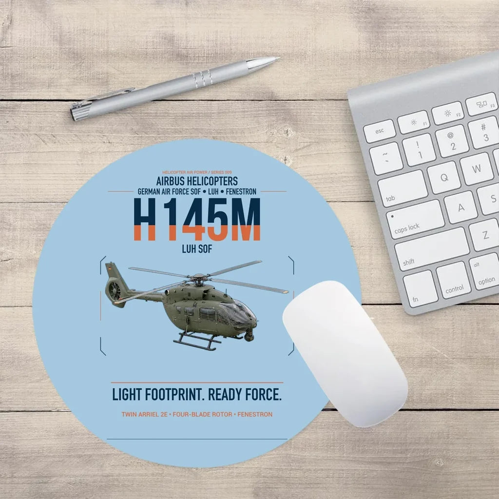 Airbus Helicopters H145M LUH SOF design on light blue round mouse pad