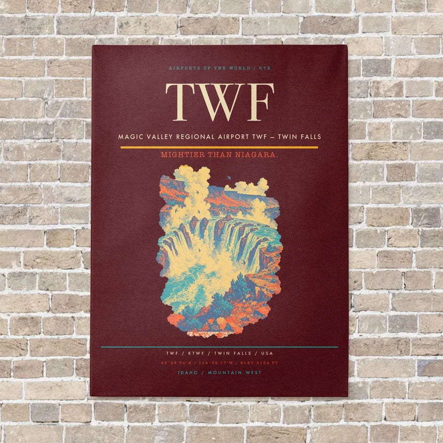 Magic Valley Regional Airport TWF — Twin Falls vertical canvas print - no frame - dark red background