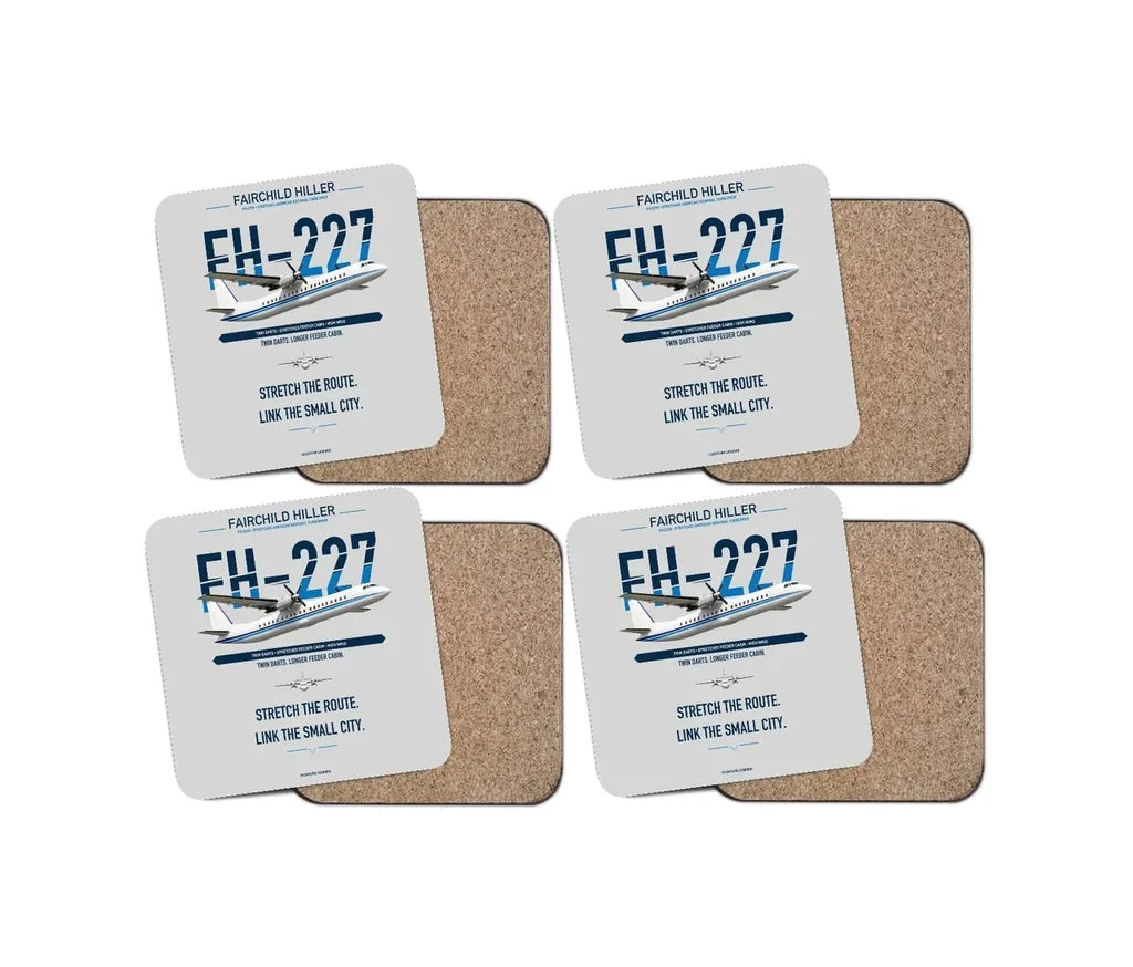 Fairchild Hiller FH-227B design on light gray 4 pieces set coaster
