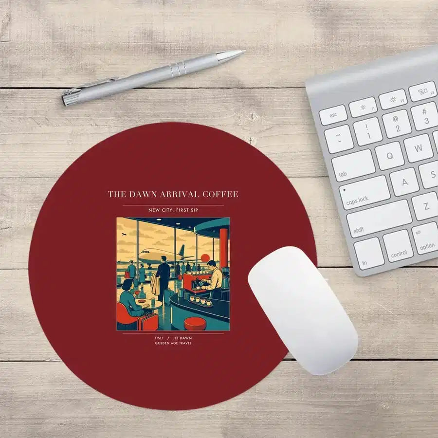 VINTAGE G4310 - The Dawn Arrival Coffee - Designed Mouse Pads design on darkred round
