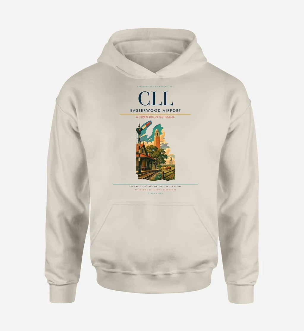 Easterwood Airport (CLL) design on khaki hoodie single-side print