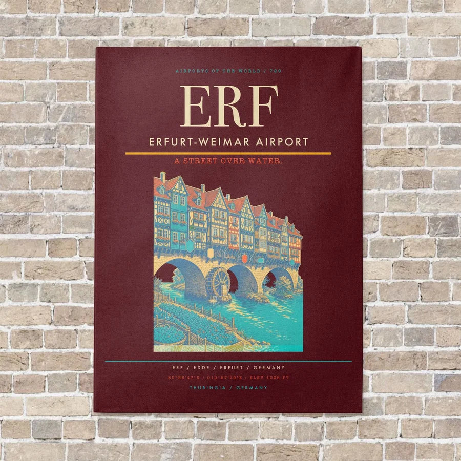 Erfurt-Weimar Airport ERF vertical canvas print - no frame - dark red background