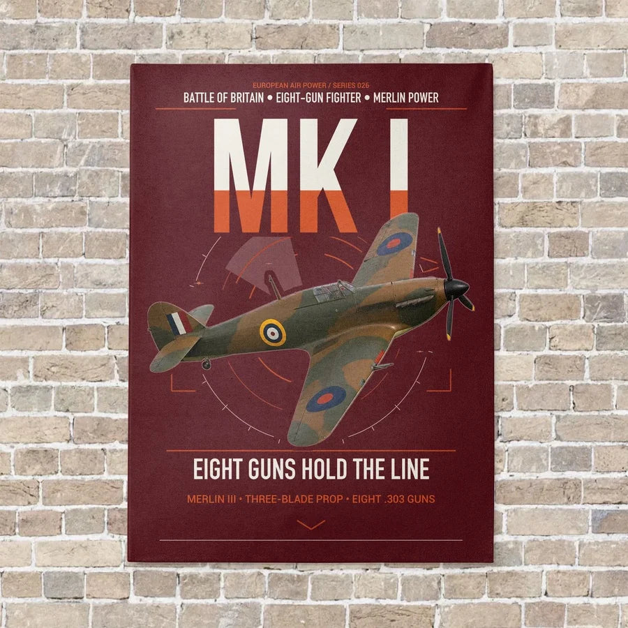 Hawker Hurricane Mk I vertical canvas print - no frame - dark red background