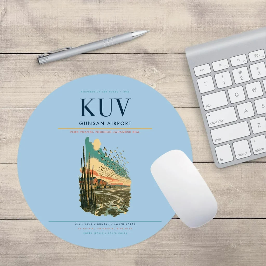 Gunsan Airport (KUV) design on light blue round mouse pad