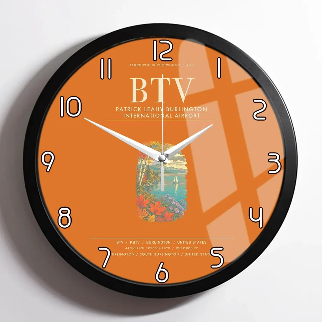 Patrick Leahy Burlington International Airport BTV Wall-Clock Framed - Orange