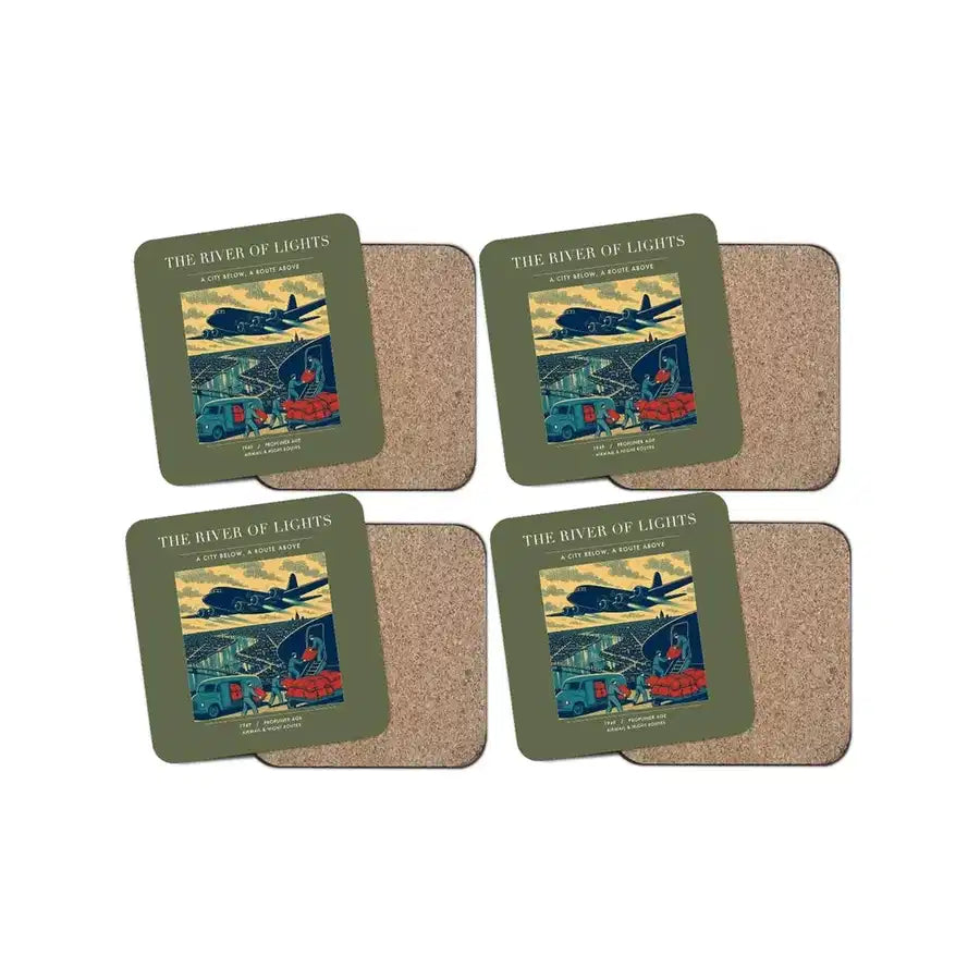 The River Of Lights - Designed Coasters design on green army 4-pieces-set