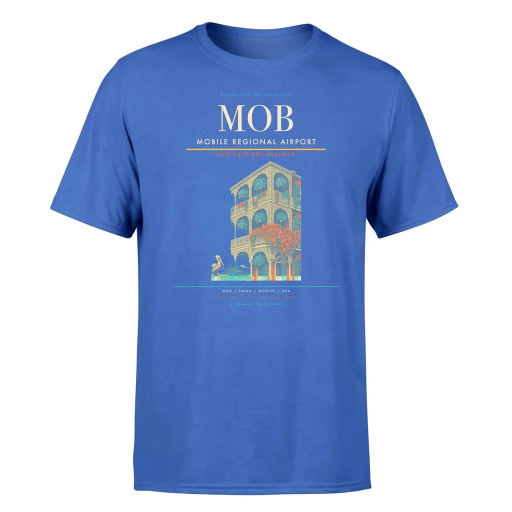 Mobile Regional Airport (MOB) T-Shirt single-side front print in Blue | mobile-regional-airport-mob-double-side-t-shirt