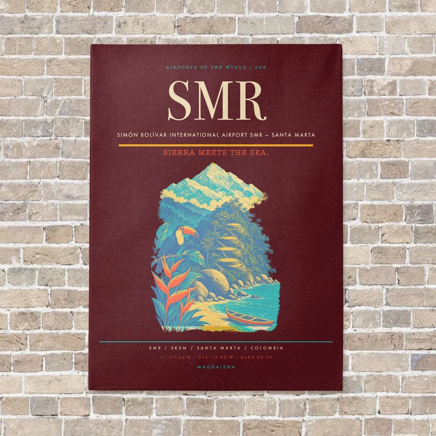 Simón Bolívar International Airport SMR — Santa Marta vertical canvas print - no frame - dark red background
