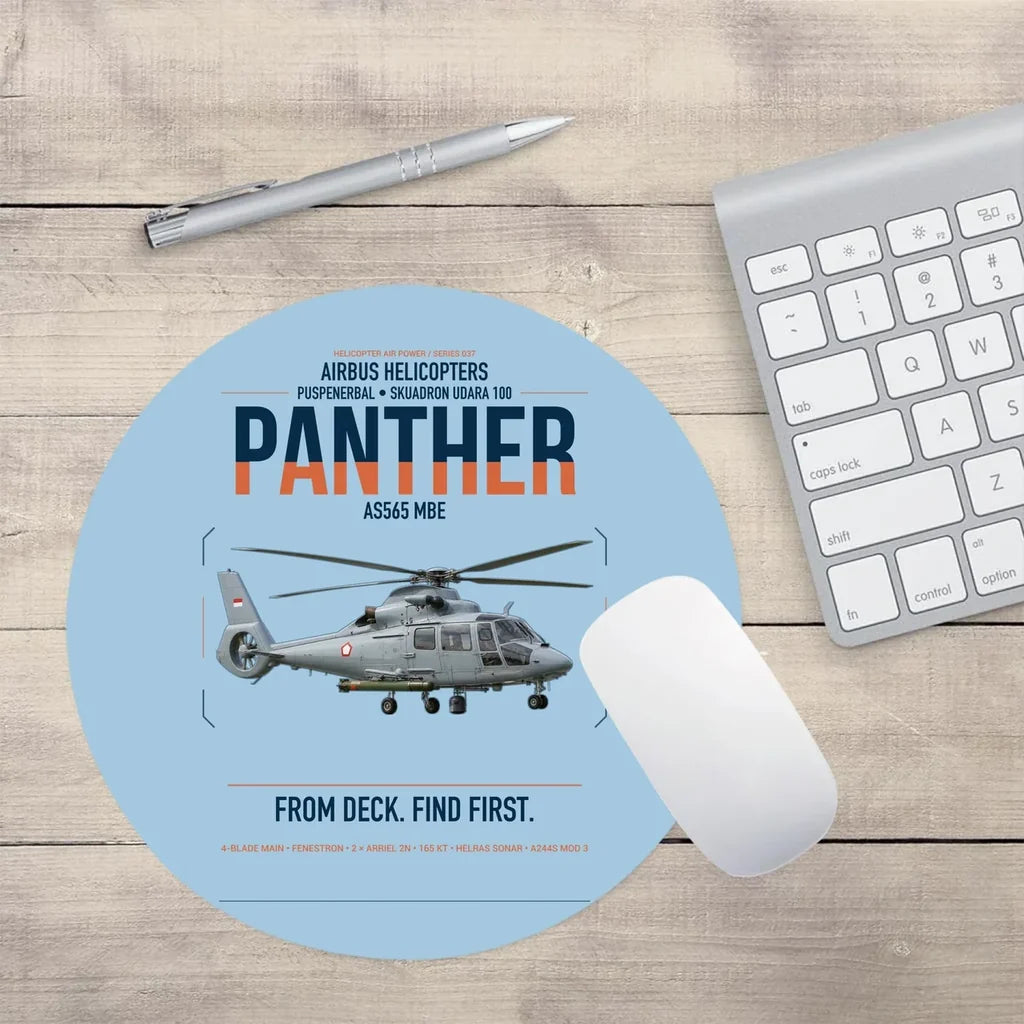 Airbus Helicopters AS565 MBe Panther design on light blue round mouse pad