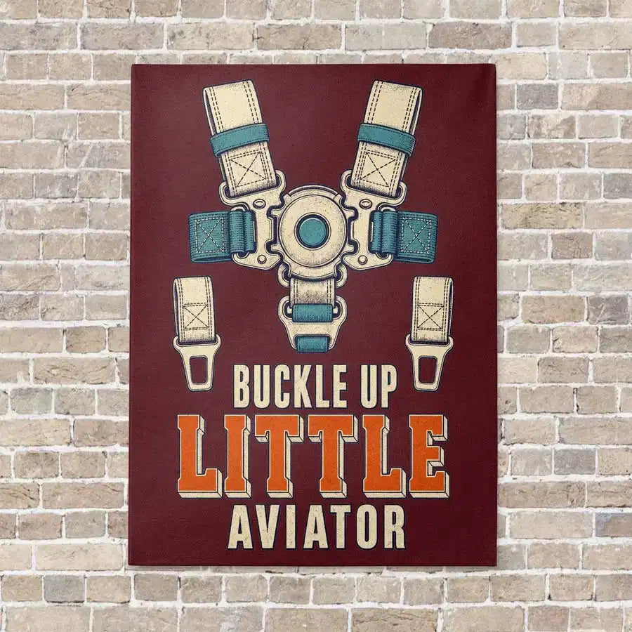 Buckle Up Little Aviator vertical canvas print - no frame - dark red background