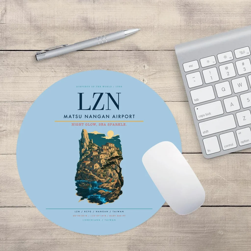 Matsu Nangan Airport (LZN) design on light blue round mouse pad