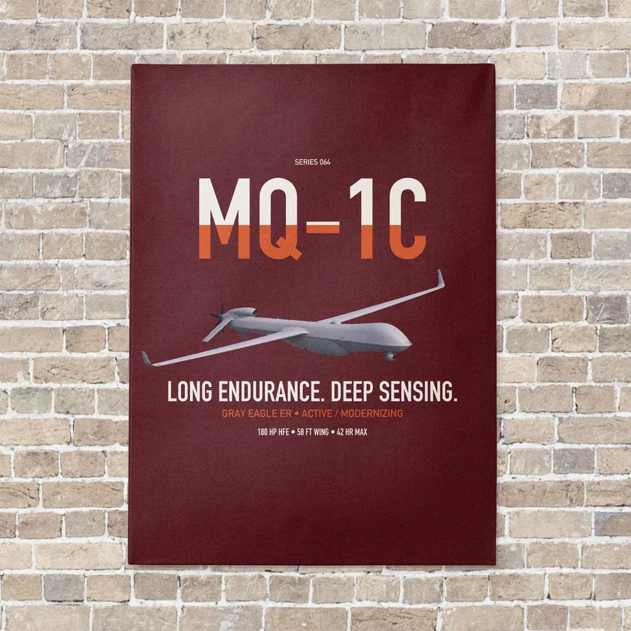 MQ-1C Gray Eagle ER vertical canvas print - no frame - dark red background