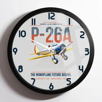 Thumbnail for Boeing P-26A Peashooter design on light gray framed wall clock