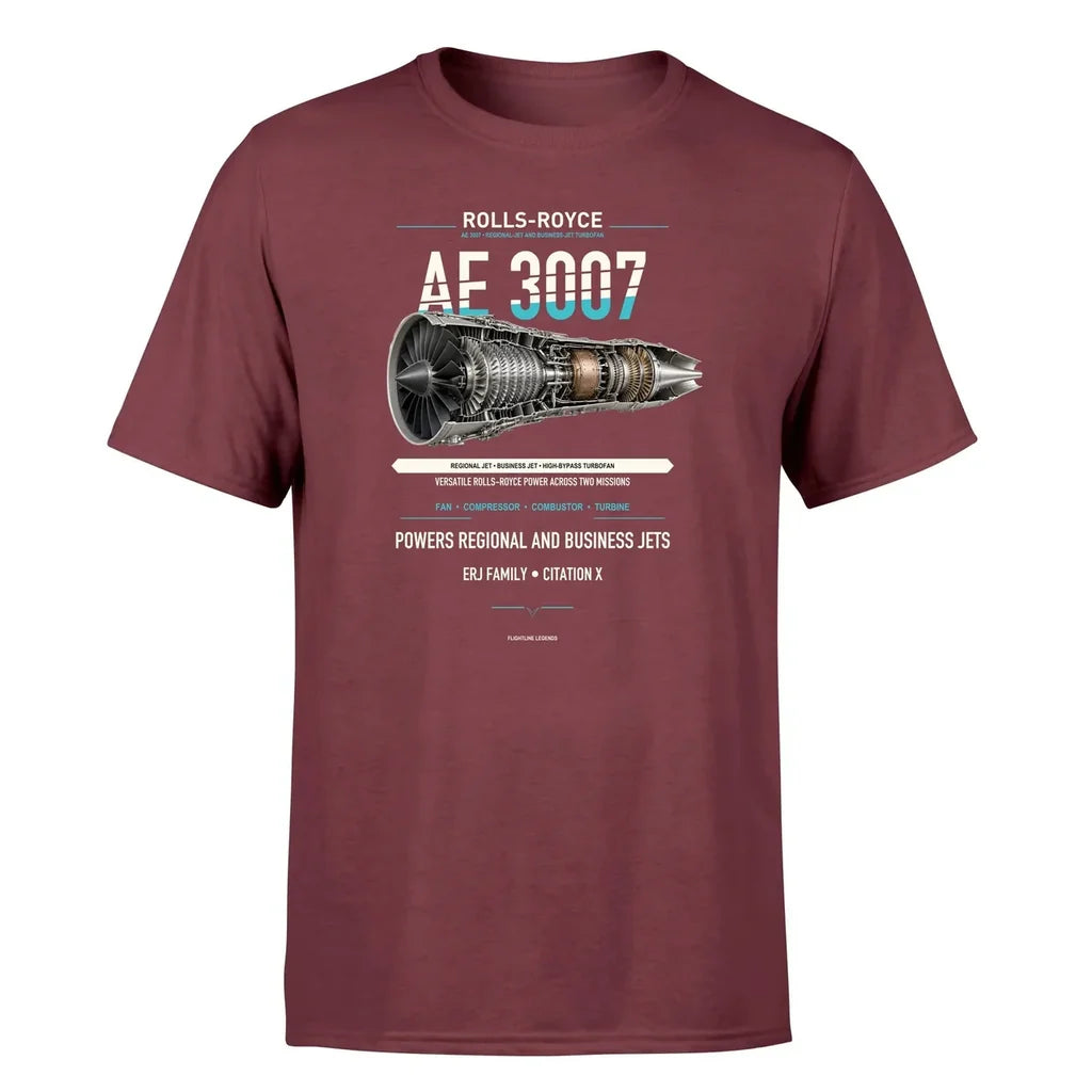 AE 3007 design on dark red single side