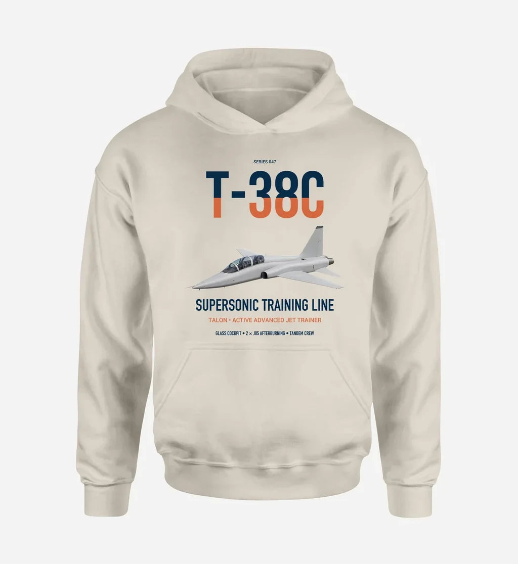 T-38C Talon design on khaki double-side hoodie, single-side print