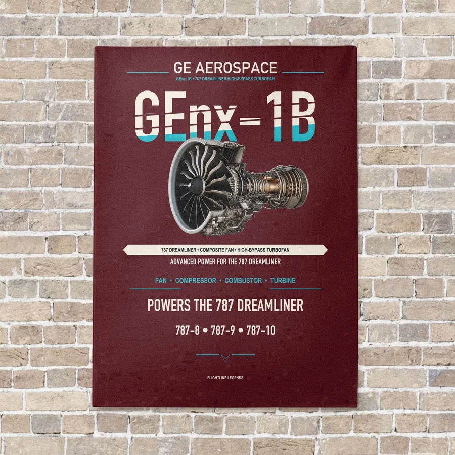 GEnx-1B vertical canvas print - no frame - dark red background