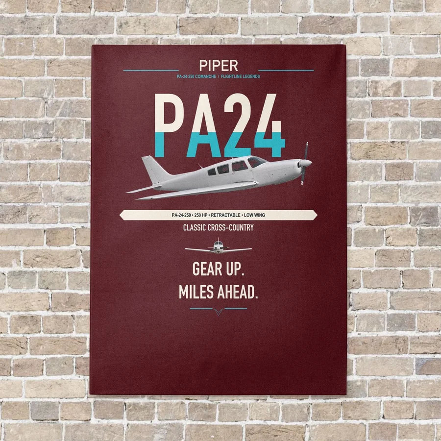 Piper PA-24-250 Comanche 250 vertical canvas print - no frame - dark red background