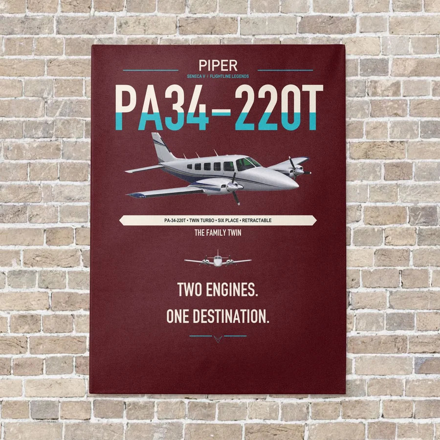 Piper PA-34-220T Seneca V vertical canvas print - no frame - dark red background