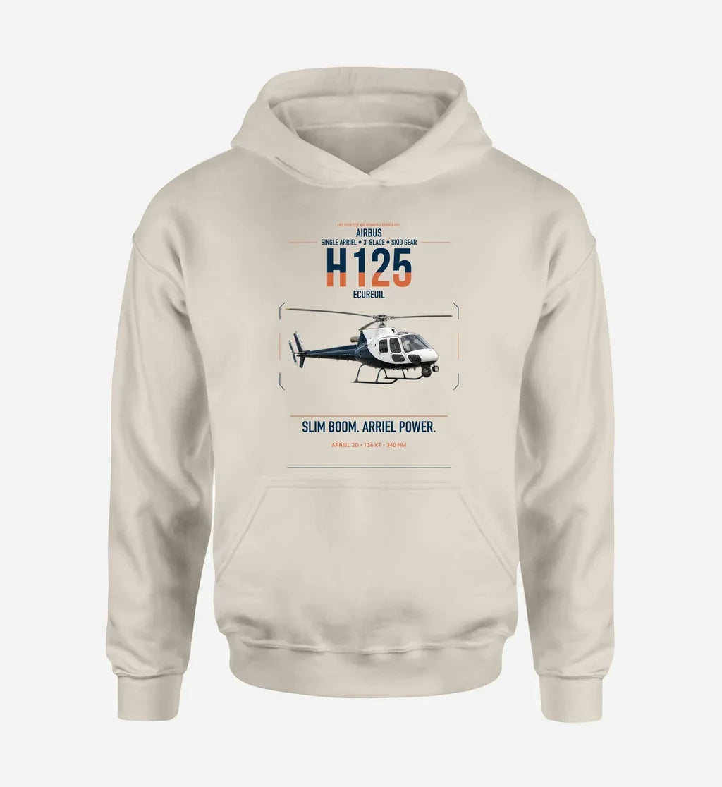 Airbus H125 design on khaki double-side hoodie, single-side print