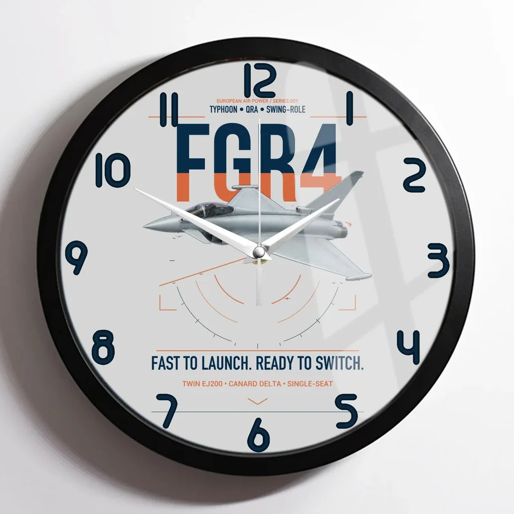 Eurofighter Typhoon FGR4 design on light gray framed wall clock