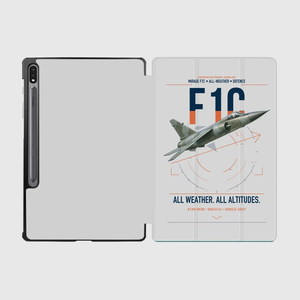Dassault Mirage F1C design on light gray samsung tablet tablet case