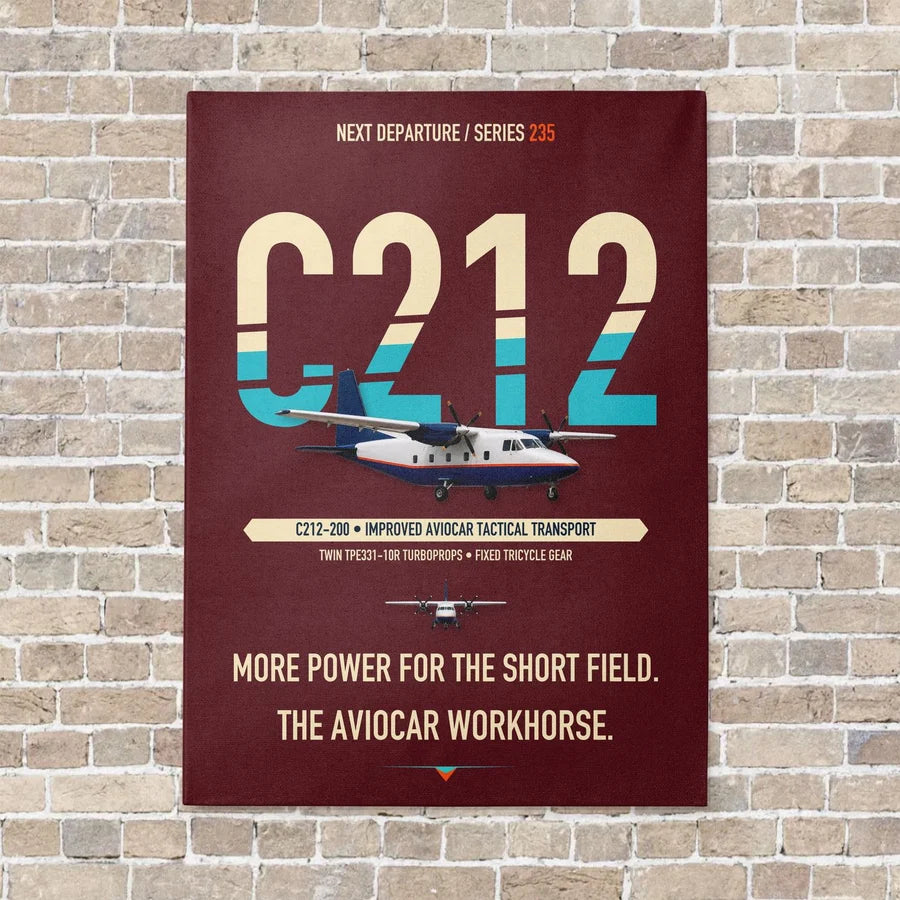 CASA C-212-200 Aviocar vertical canvas print - no frame - dark red background