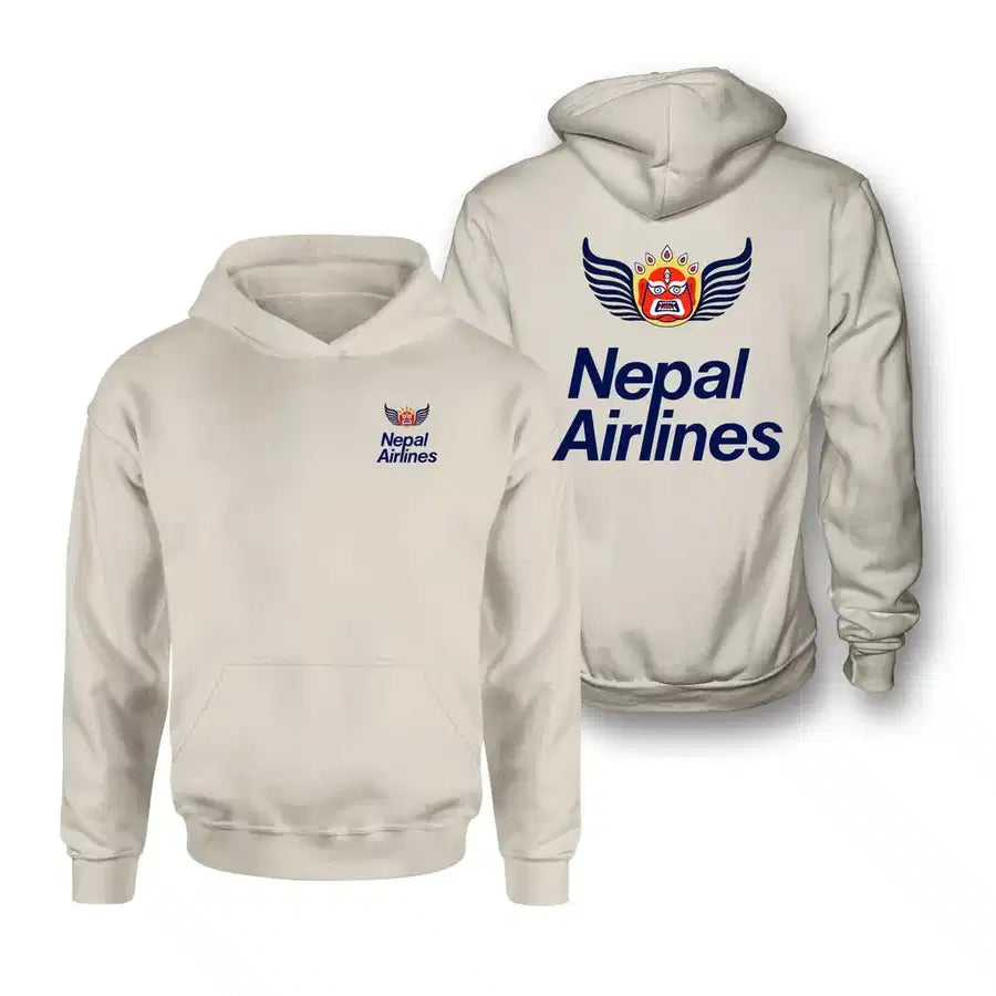Nepal Airlines logo on khaki double side hoodie