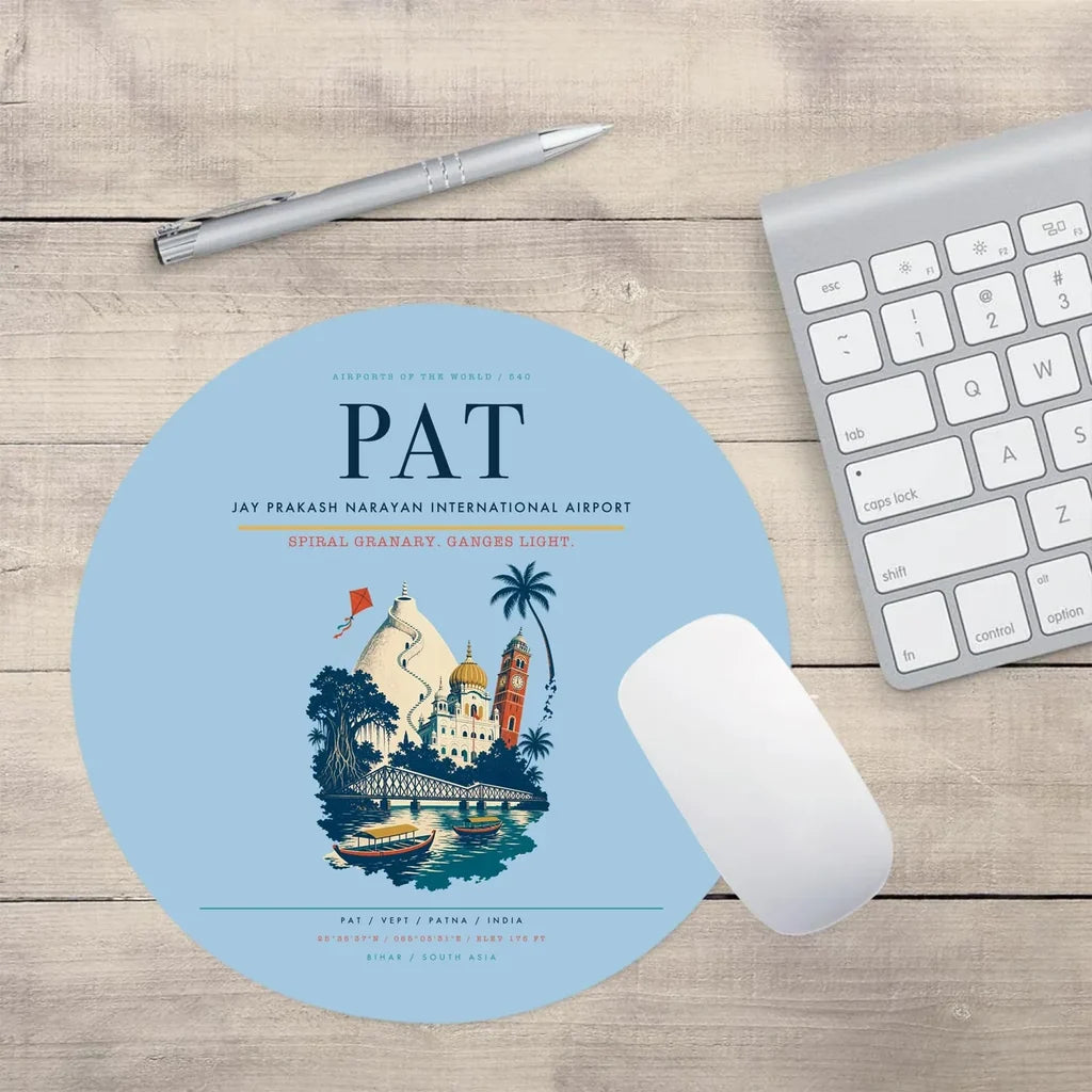 Jay Prakash Narayan International Airport (PAT) design on light blue round mouse pad