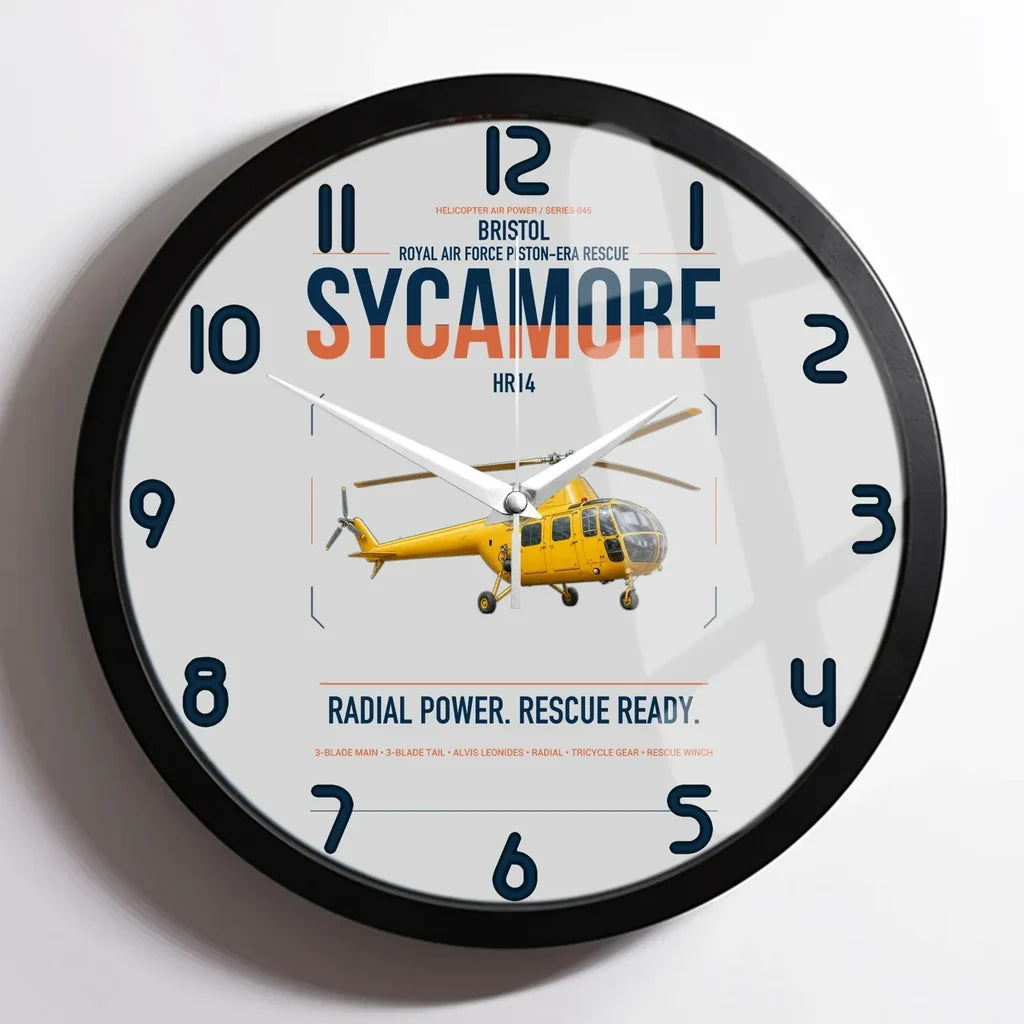 Bristol Sycamore HR14 design on light gray framed wall clock