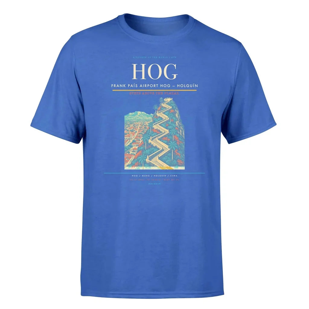 Frank País Airport (HOG) T-Shirt single-side front print in Blue | frank-país-airport-hog-double-side-t-shirt
