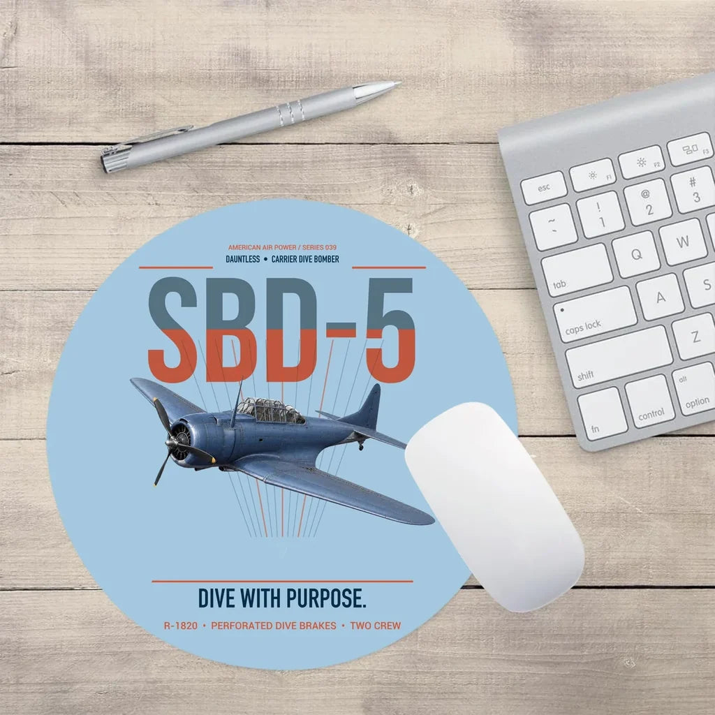 SBD-5 Dauntless design on light blue round mouse pad