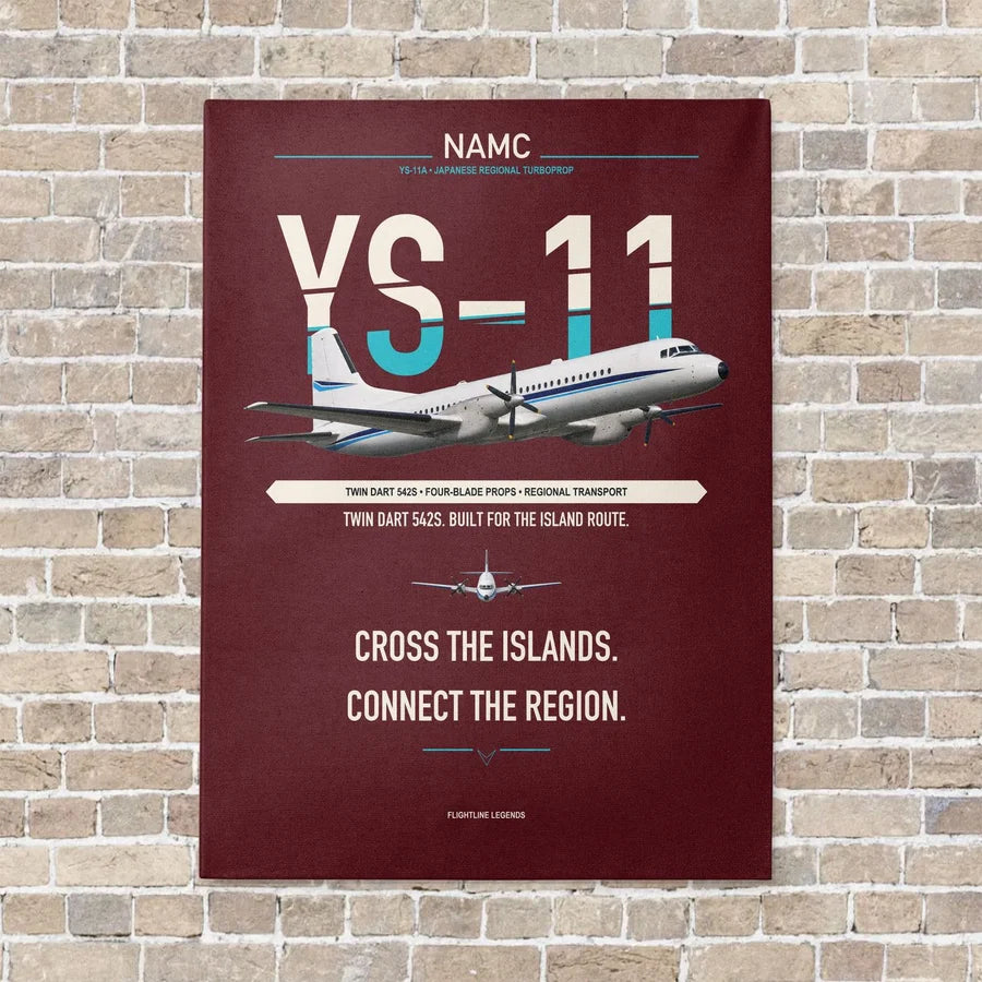 NAMC YS-11A vertical canvas print - no frame - dark red background