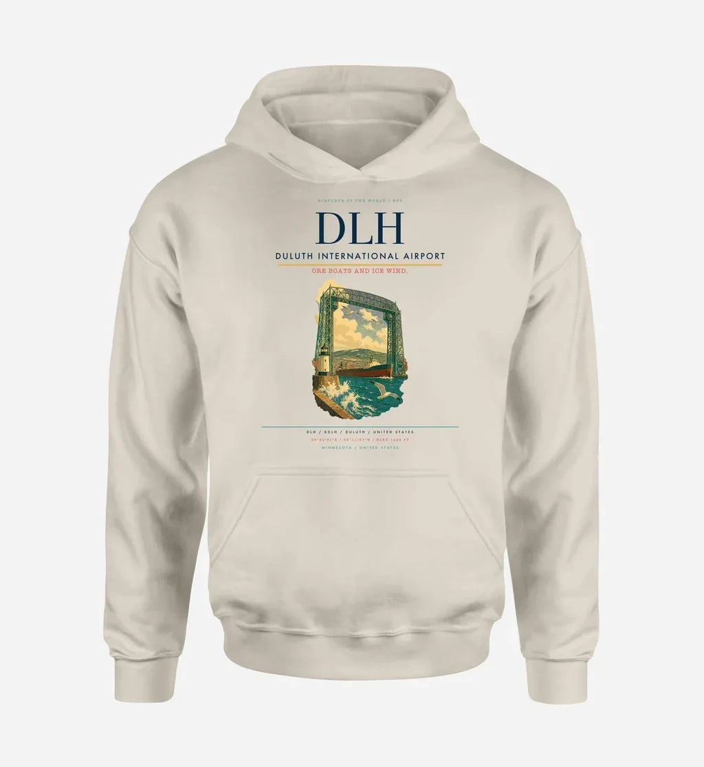Duluth International Airport (DLH) design on khaki hoodie single-side print
