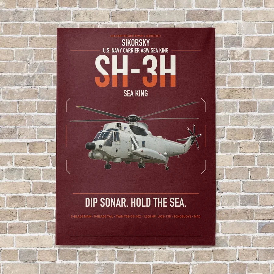 Sikorsky SH-3H Sea King vertical canvas print - no frame - dark red background
