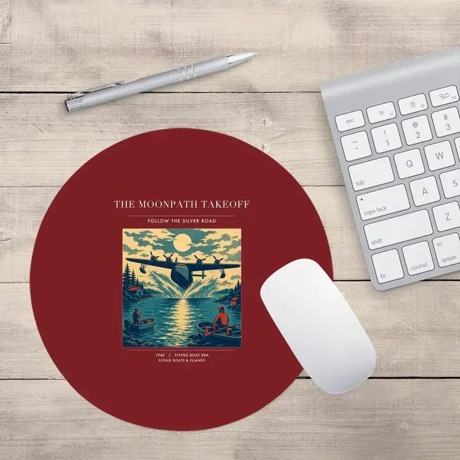 VINTAGE G4441 - The Moonpath Takeoff - Designed Mouse Pads design on darkred round