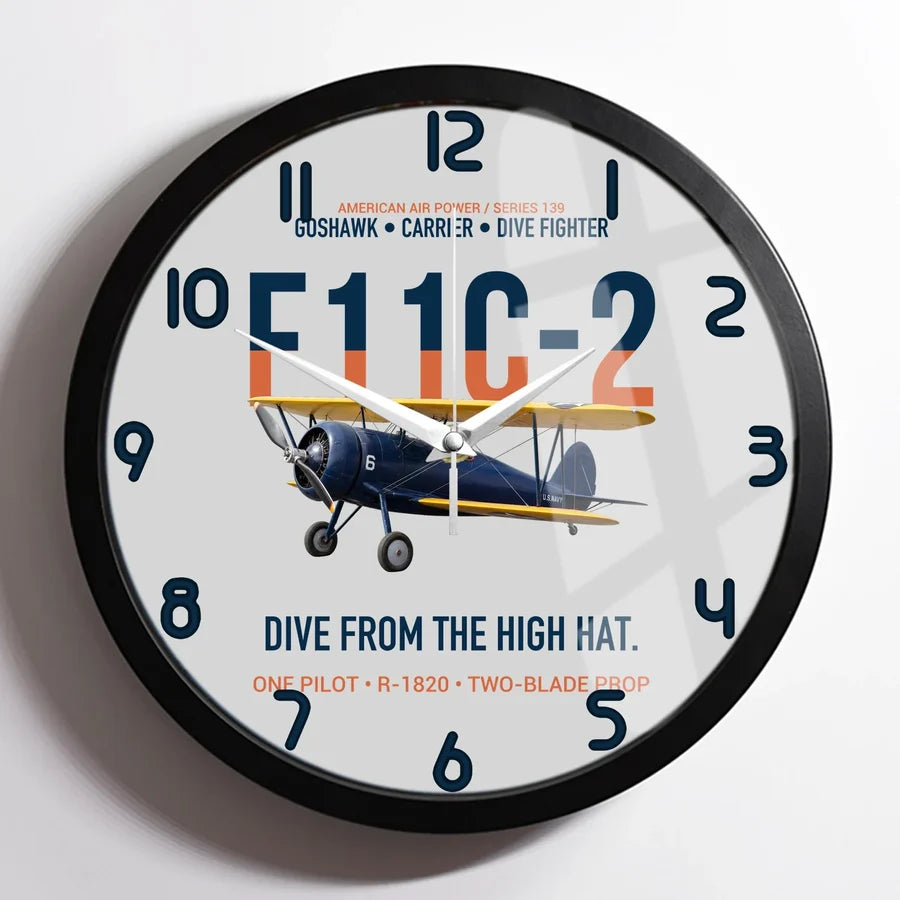 F11C-2 Goshawk Dive from the High Hat design on light gray framed wall clock