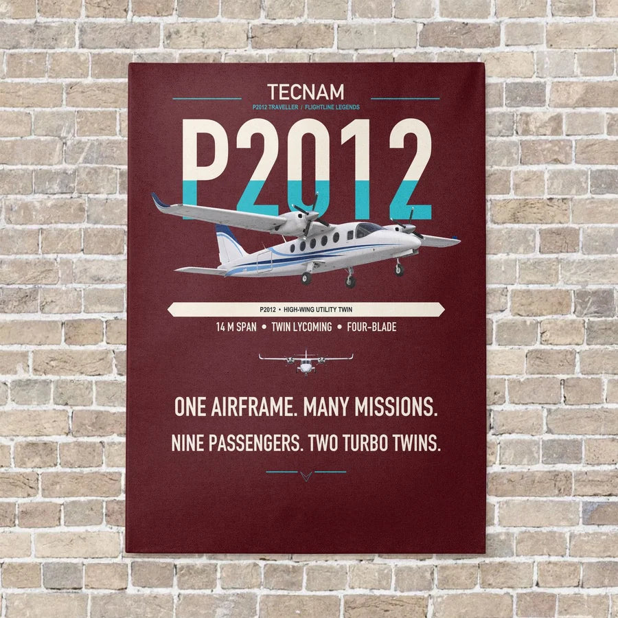 Tecnam P2012 Traveller vertical canvas print - no frame - dark red background