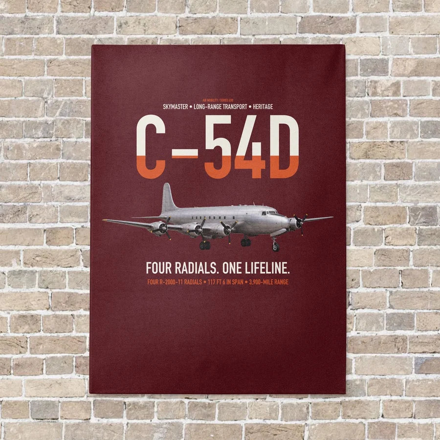 C-54D Skymaster vertical canvas print - no frame - dark red background