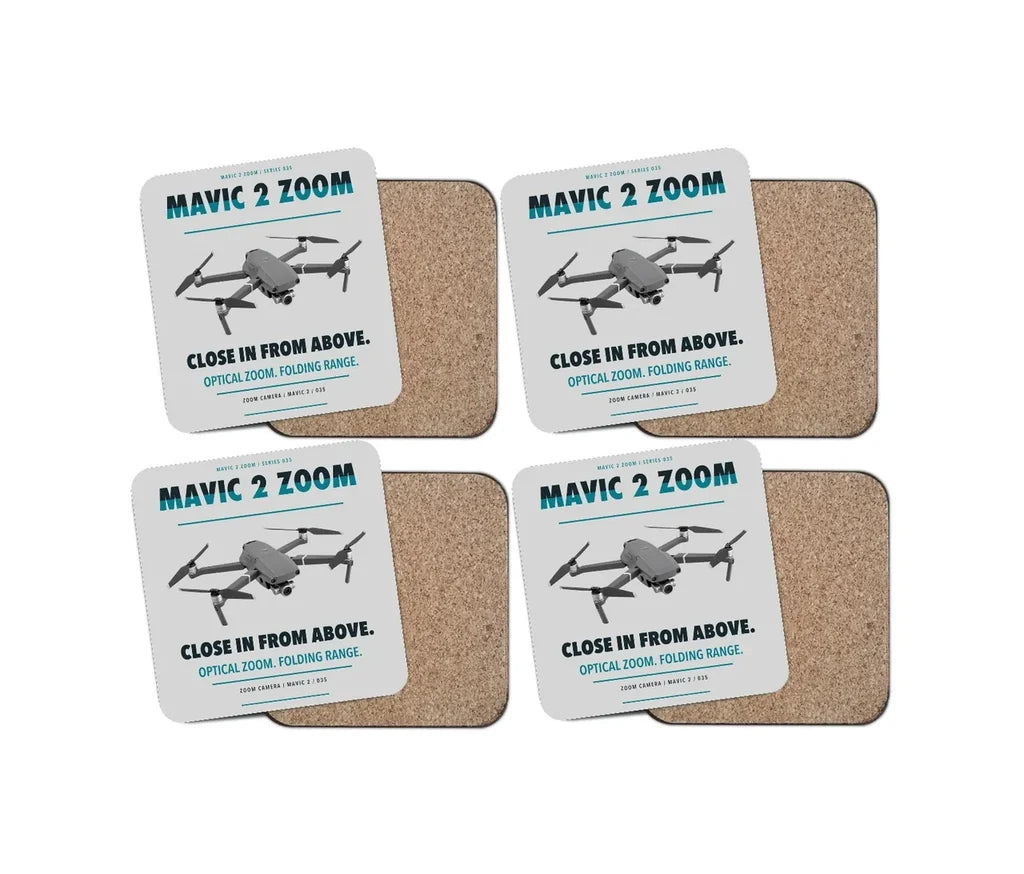 DJI Mavic 2 Zoom design on light gray 4 pieces set coaster